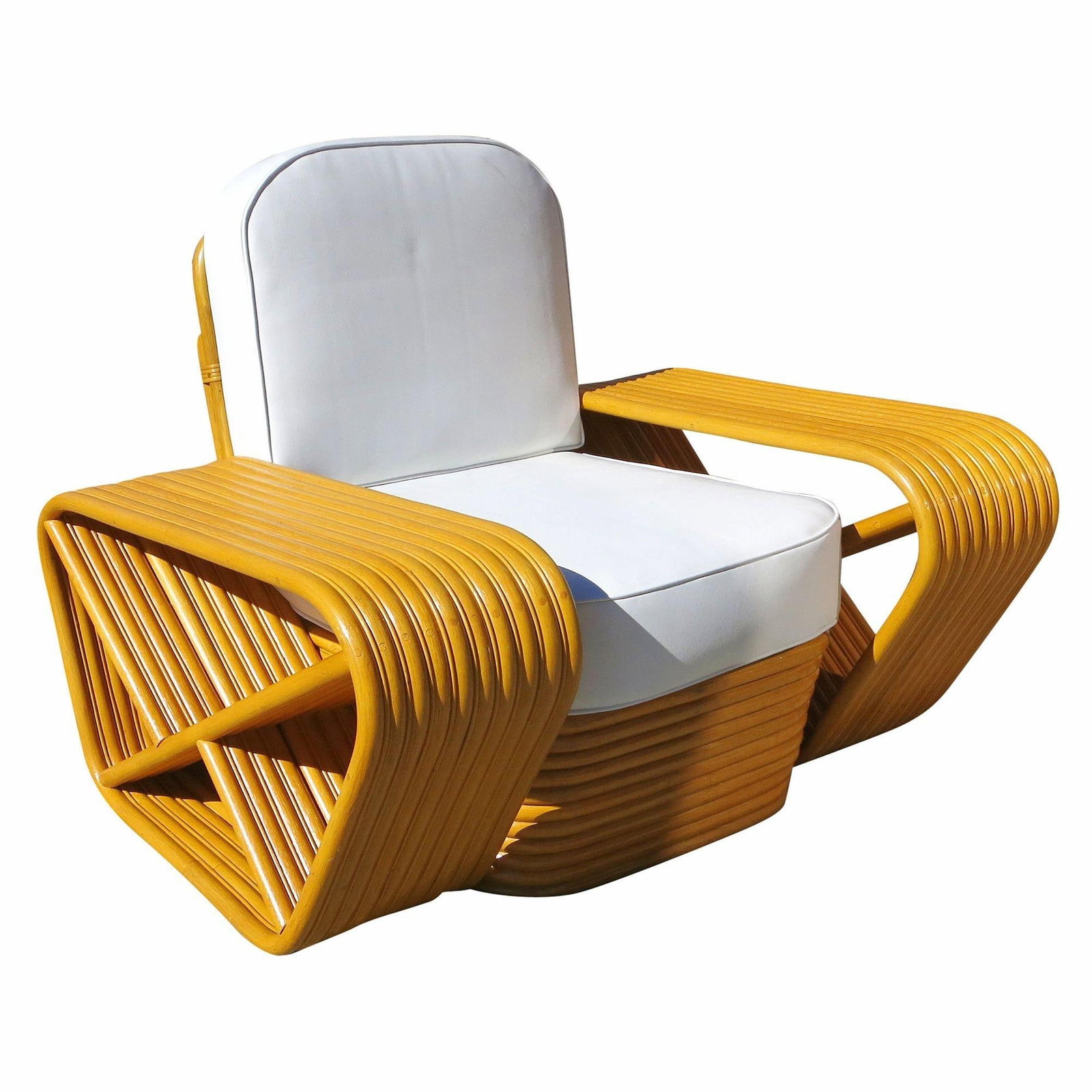 Restored 10 Strand Square Pretzel Rattan Lounge Chair Paul Frankl Style - 10