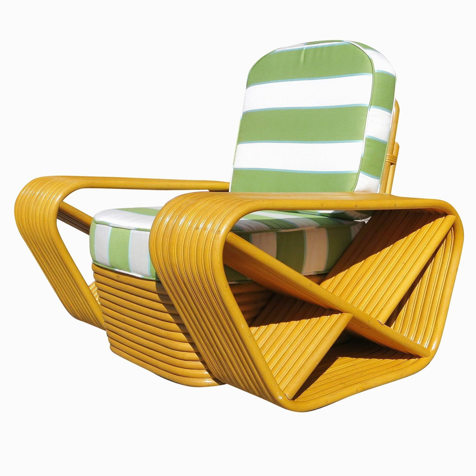 Restored 10 Strand Square Pretzel Rattan Lounge Chair Paul Frankl Style - 6