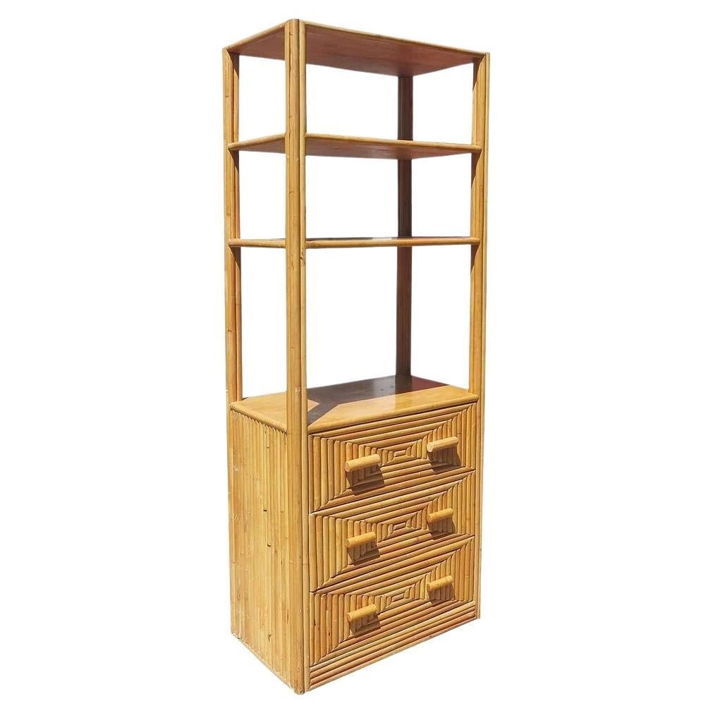 Restored Rattan & Mahogany Display Curio Cabinet Etagere - 7