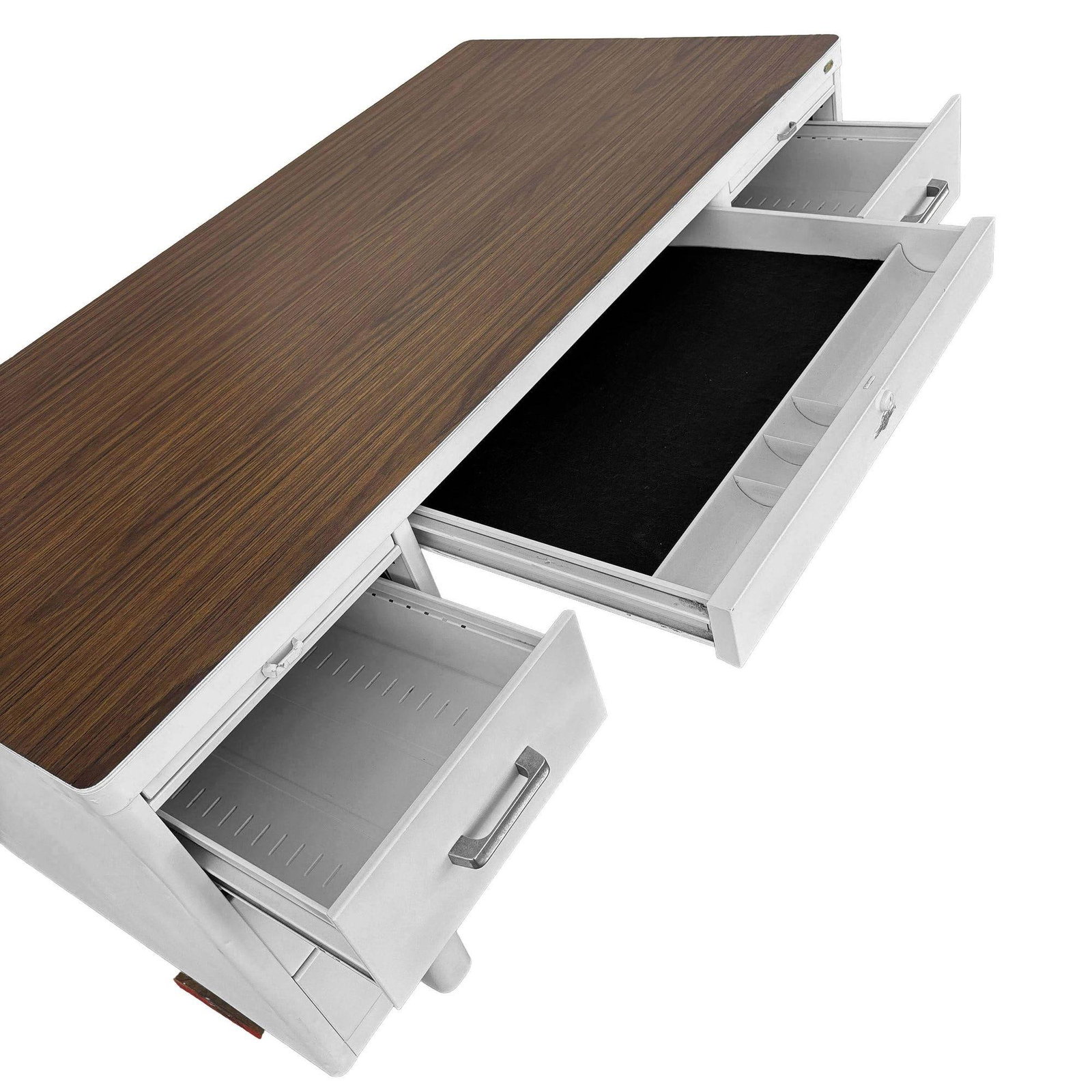Mid Century White Steel Tanker Des w/ Formica Top by Globe-Wernicke - 13