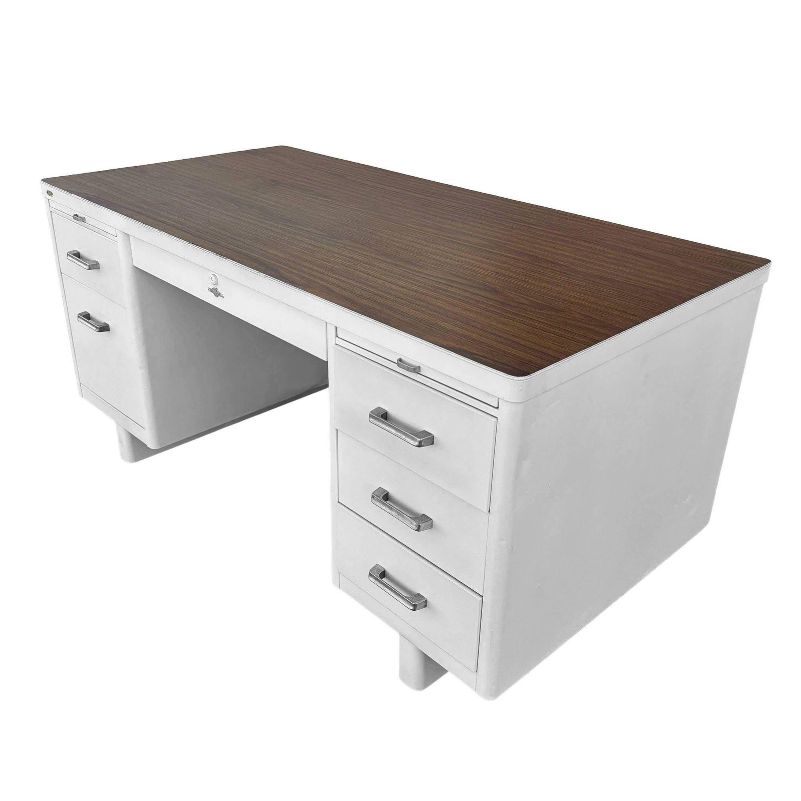 Mid Century White Steel Tanker Des w/ Formica Top by Globe-Wernicke - 18