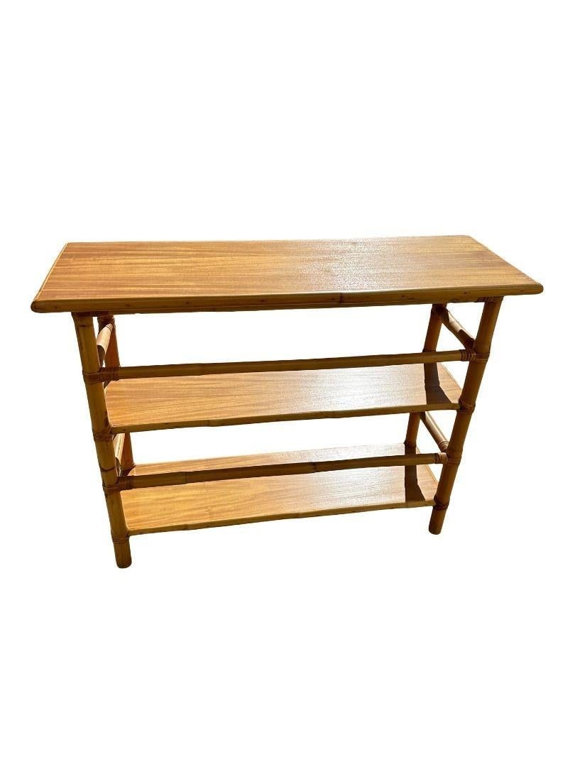 Restored Mid-Century Rattan and Mahogany Bookcase Console Table - 14