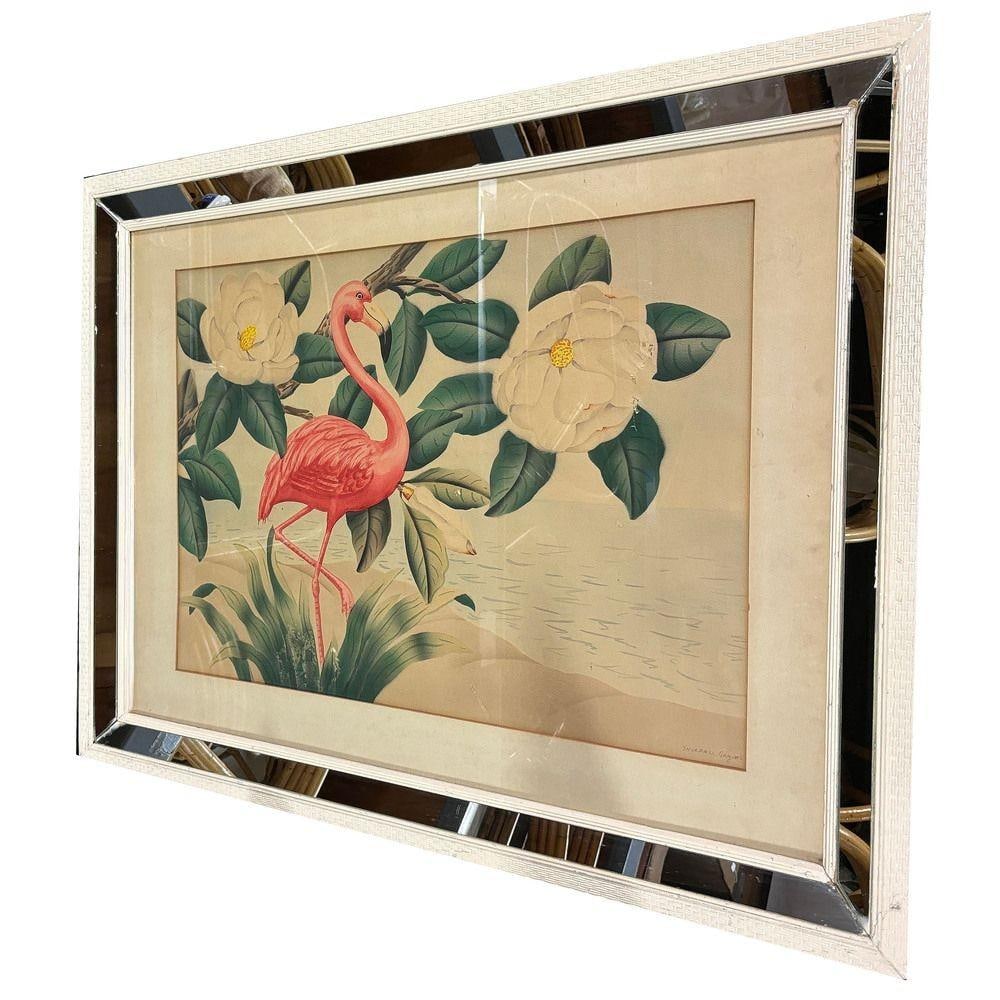 Pink Flamingo Watercolor Painting on Paper Signed by Shirrell Graves, Framed - 18