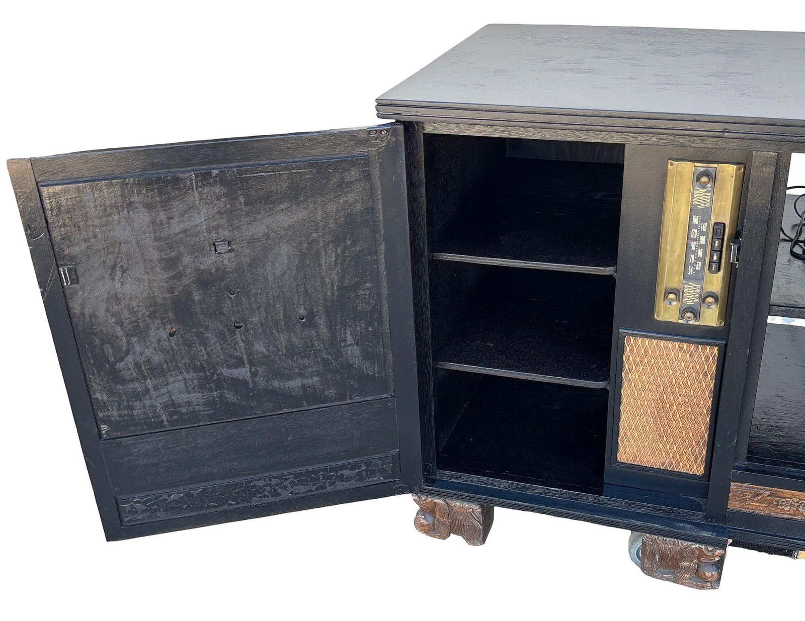 Mid-century James Mont Style Carved Media Credenza Stereo Cabinet - 10