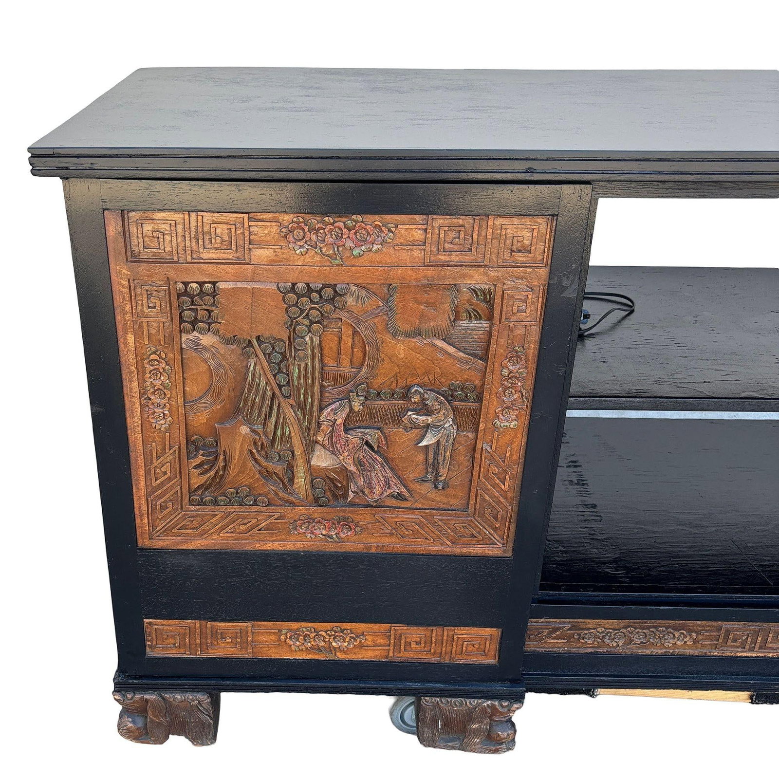 Mid-century James Mont Style Carved Media Credenza Stereo Cabinet - 4