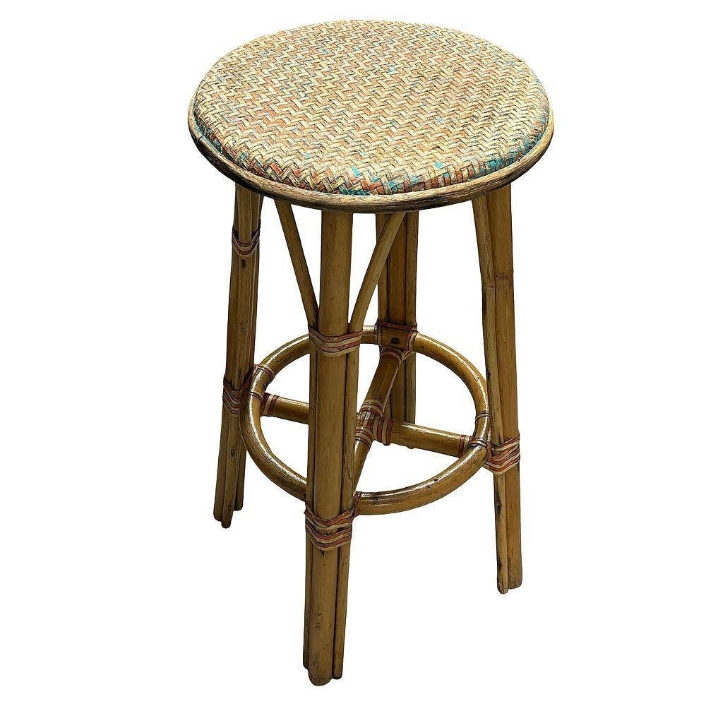 3-Strand Rattan Barstool w/ Multi-color Woven Seat - 15