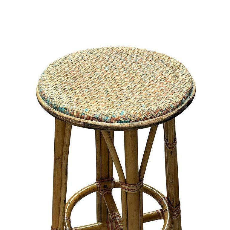3-Strand Rattan Barstool w/ Multi-color Woven Seat - 16