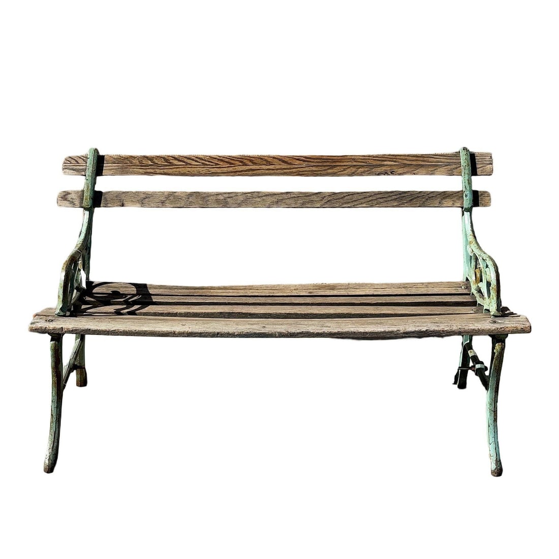 Victorian Cast Iron and Wooden Lath Garden Bench with Vine Leaf Detail - 15