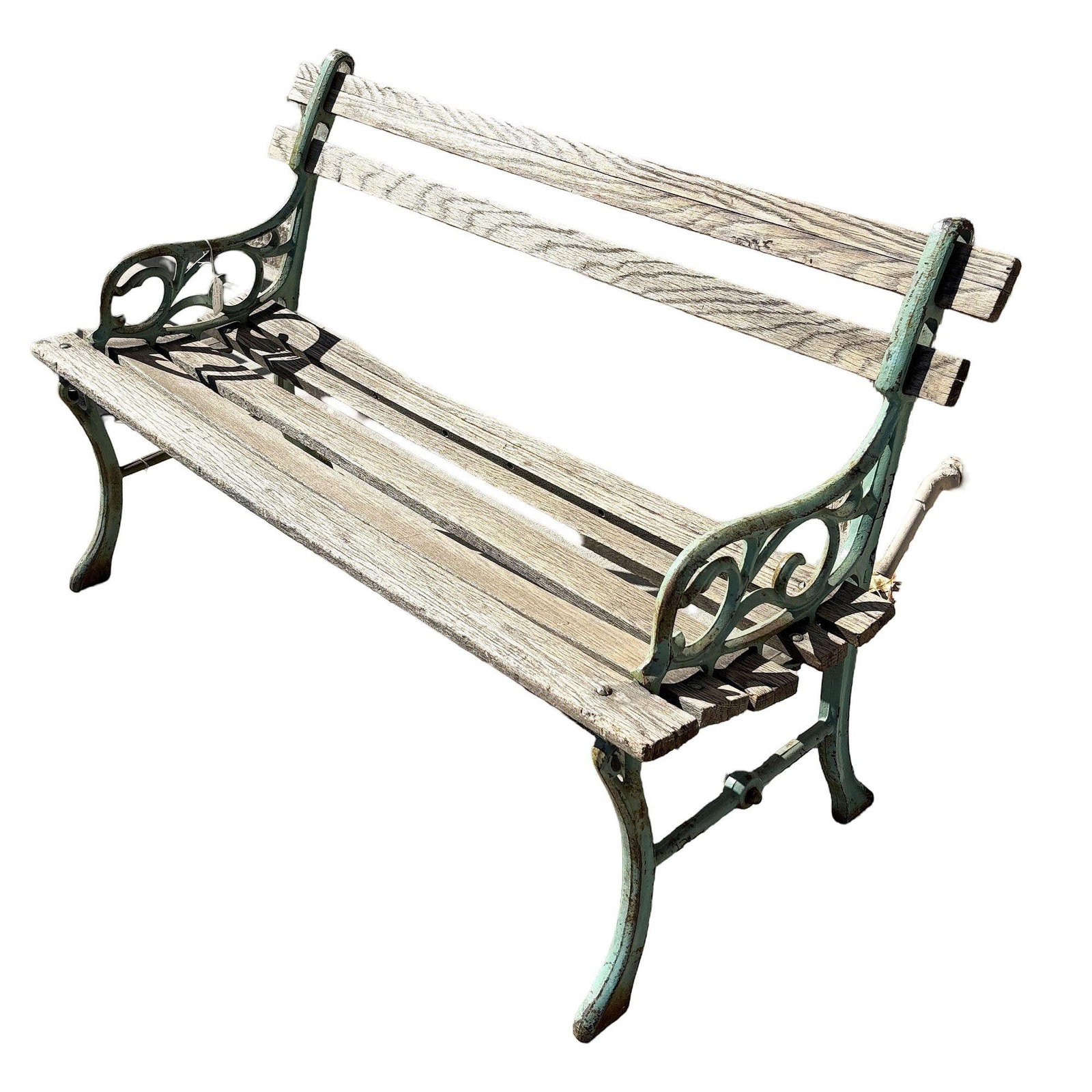 Victorian Cast Iron and Wooden Lath Garden Bench with Vine Leaf Detail - 16