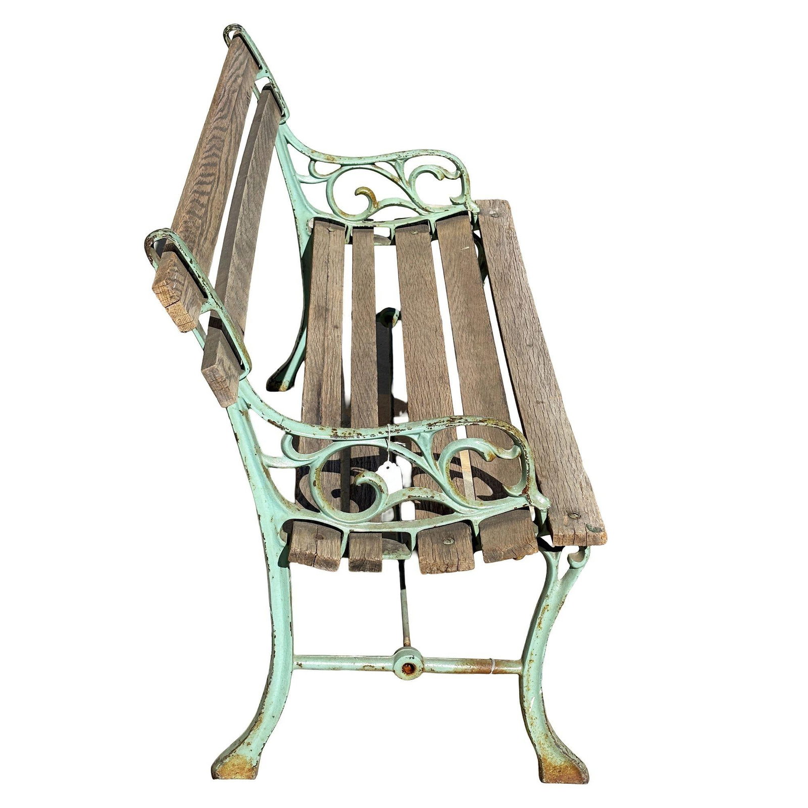 Victorian Cast Iron and Wooden Lath Garden Bench with Vine Leaf Detail - 17