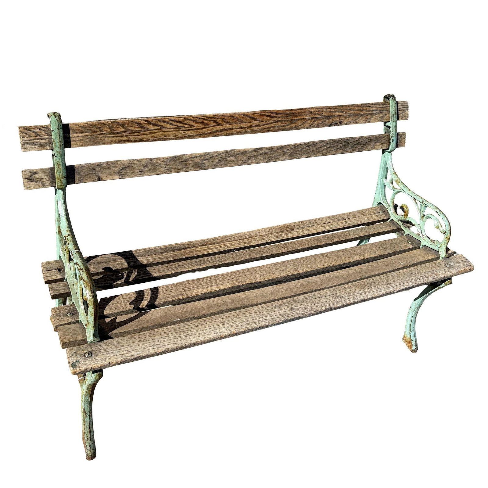 Victorian Cast Iron and Wooden Lath Garden Bench with Vine Leaf Detail - 4