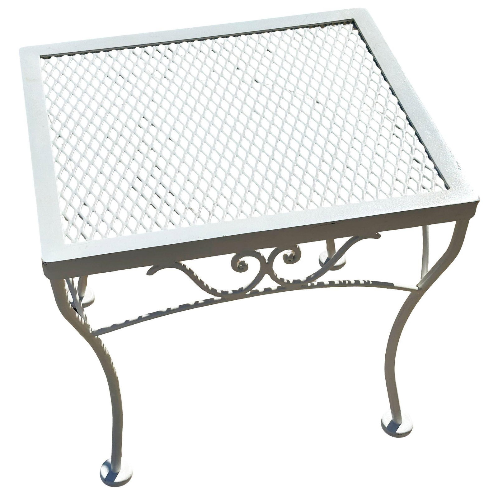 Refinished Mid-Century Wrought Iron Outdoor Patio Scrolling Side Table, Woodard - 10