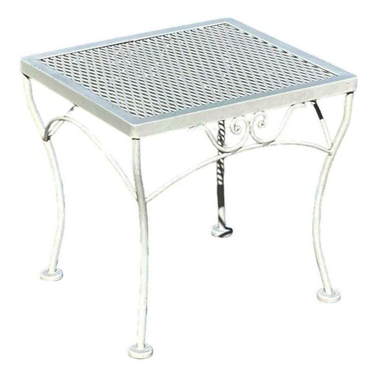 Refinished Mid-Century Wrought Iron Outdoor Patio Scrolling Side Table, Woodard - 13
