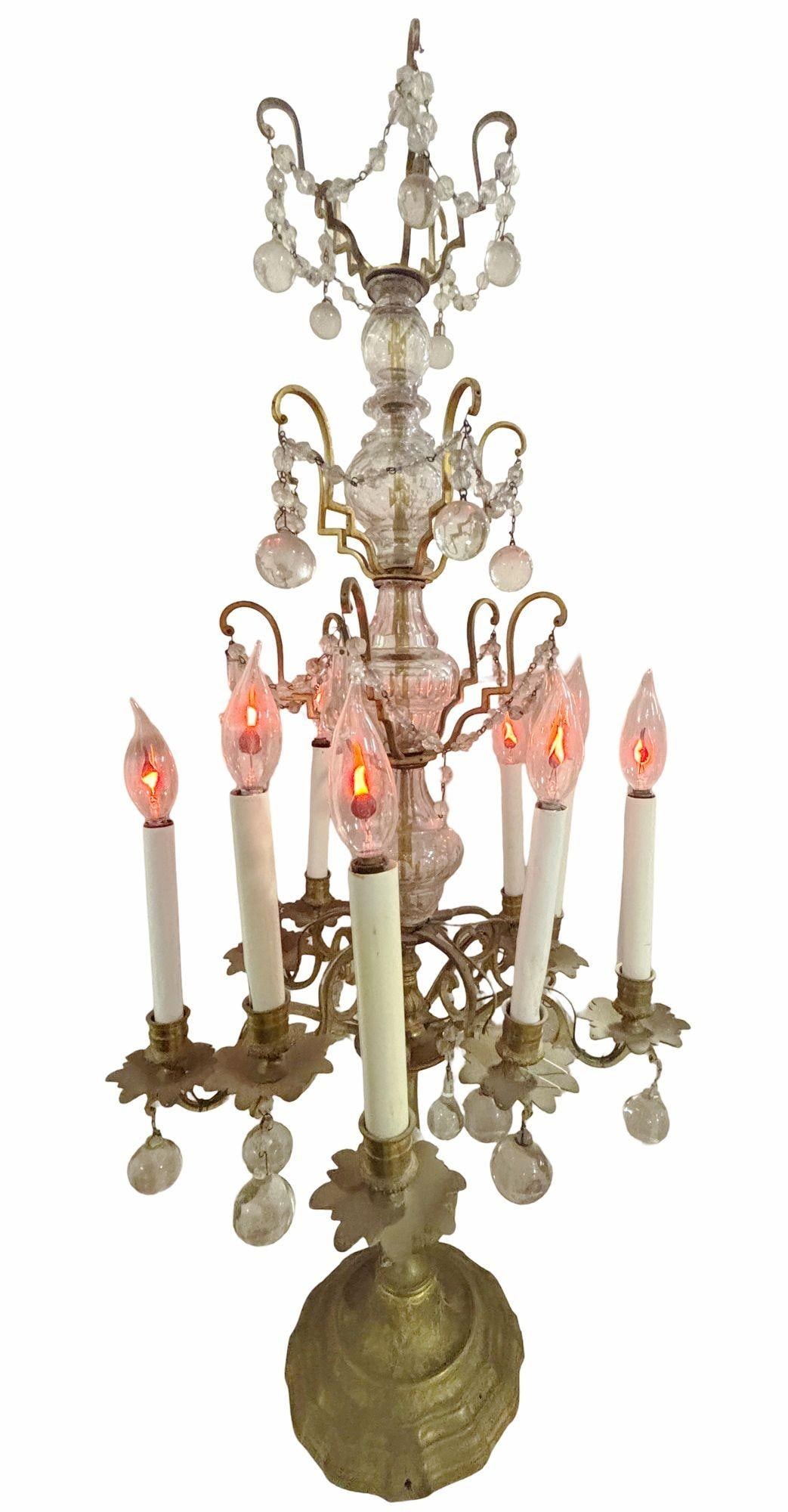 French 19th Century Crystal and Glass Girandole Table Lamp - 13
