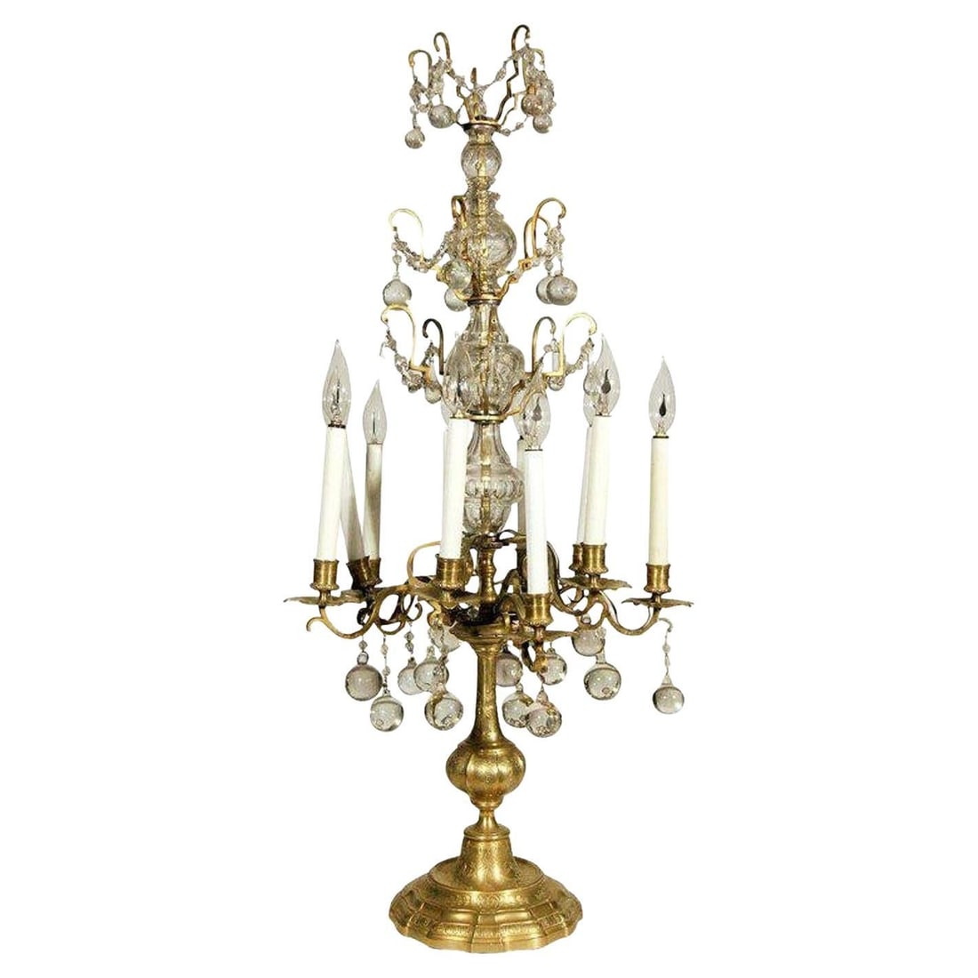 French 19th Century Crystal and Glass Girandole Table Lamp - 14