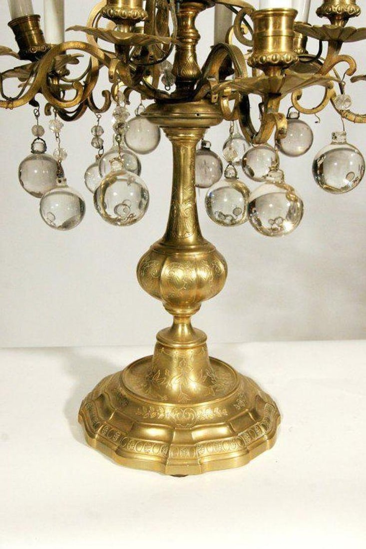 French 19th Century Crystal and Glass Girandole Table Lamp - 19