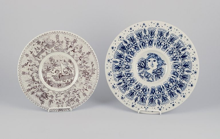 Bjørn Wiinblad for Nymølle, Denmark. Two large faience dishes with classic Wiinblad motifs (1 of 8)