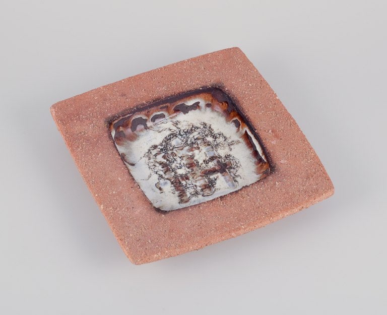 Curt Magnus Addin, own workshop, Swedish ceramic artist. Large square bowl with an abstract design. (1 of 8)
