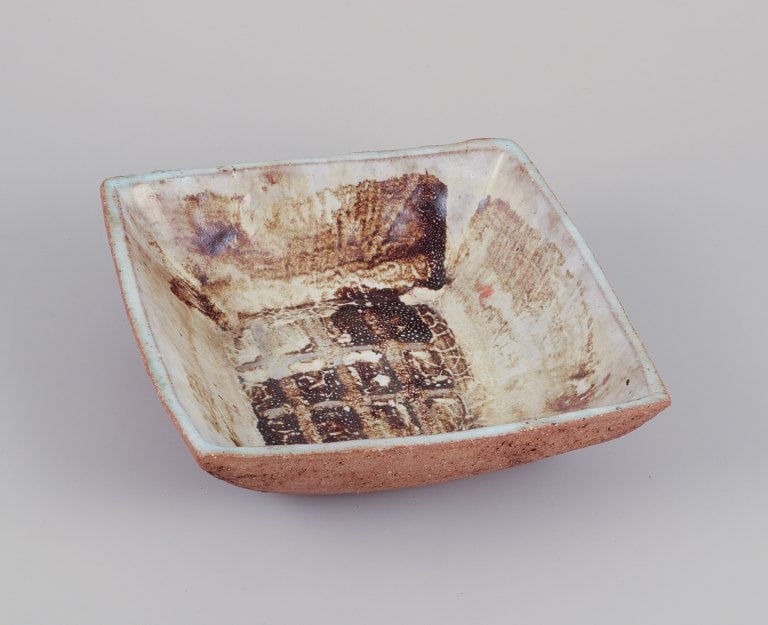 Curt Magnus Addin, own workshop, Swedish ceramic artist. Large square bowl with an abstract design. (1 of 7)