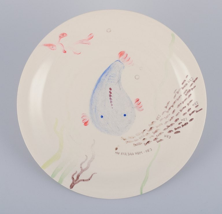 Stig Lindberg for Gustavsberg. "Löja" plate. Hand-painted with a fish motif. Satirical (1 of 5)