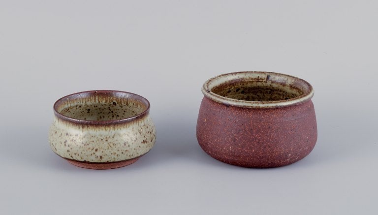 Stouby Keramik, Denmark. Two pieces of handmade ceramic in light and brown shades. (1 of 7)