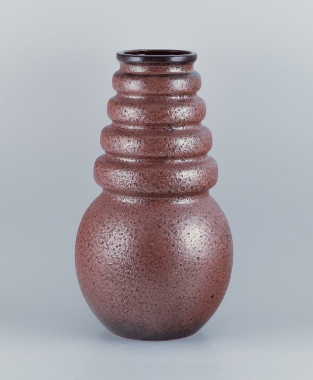 West Germany, floor vase in ceramic with glaze in shades of brown. (1 of 8)
