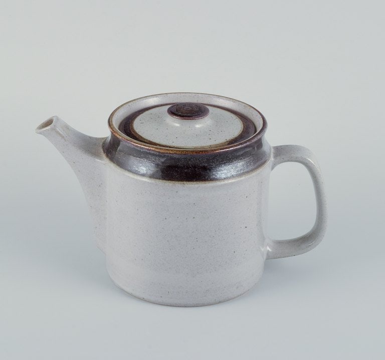 Knabstrup, Denmark, stoneware teapot with gray and brown glaze tones. (1 of 6)