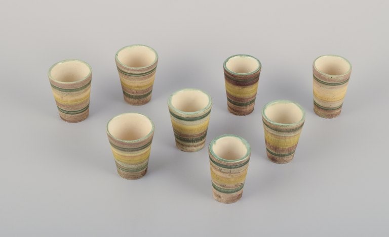 Vallauris, France. A set of eight unique ceramic mugs. (1 of 9)
