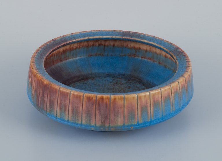 Gunnar Nylund for Rörstrand, ceramic bowl with glaze in blue and brown tones. (1 of 7)