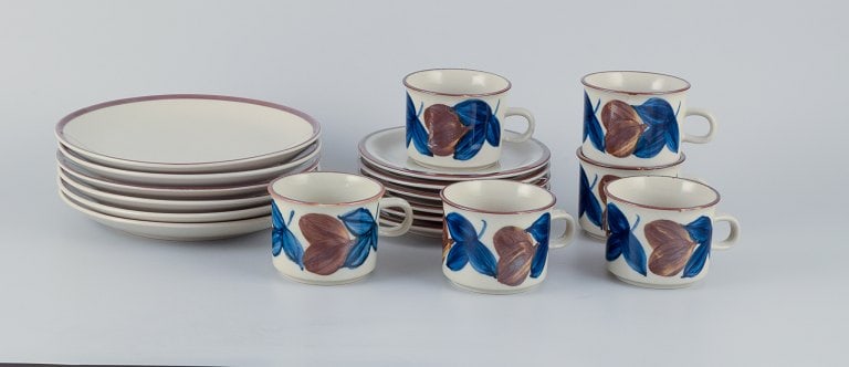 Arabia, Finland, retro stoneware coffee service. Hand-painted with flower motifs. (1 of 6)