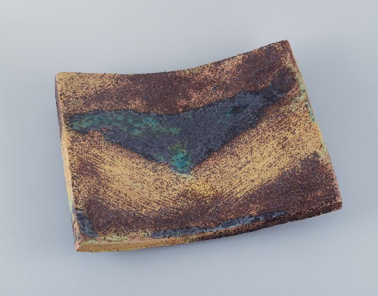 Linda Mathison, Sweden, large unique ceramic dish on four feet in modernist style. Abstract motif. (1 of 8)