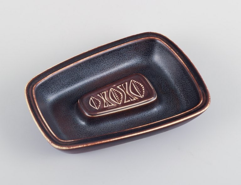 Gunnar Nylund for Rörstrand. Ceramic bowl with glaze in brown tones. (1 of 7)