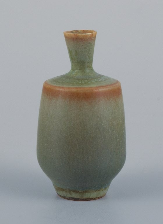 Berndt Friberg for Gustavsberg, Studiohand miniature vase with glaze in shades of green.: Title: Berndt Friberg for Gustavsberg, Studiohand miniature vase with glaze in shades of green. Description: Berndt Friberg for Gustavsberg, Studiohand miniature vase with glaze in shades of green. Pe