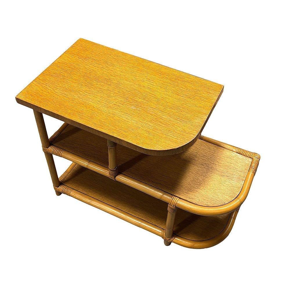 Restored Streamline Rattan & Mahogany 3-Tiered "Trio" End Table, Pair - 13
