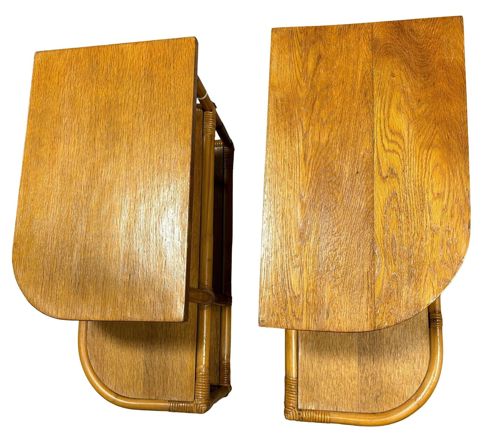 Restored Streamline Rattan & Mahogany 3-Tiered "Trio" End Table, Pair - 20