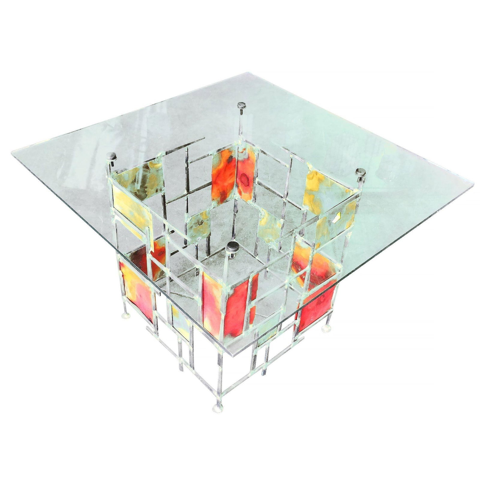Silas Seandel Style Mixed Metal Nail Brutalist Side Table - 11