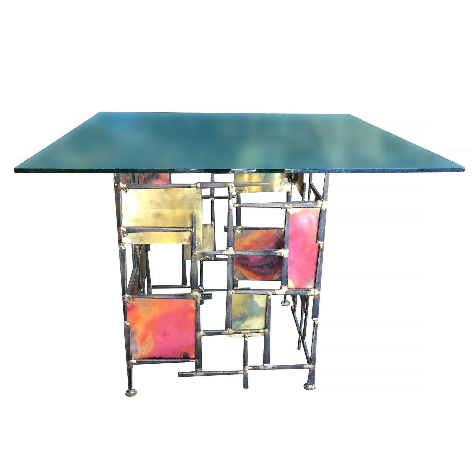 Silas Seandel Style Mixed Metal Nail Brutalist Side Table - 17