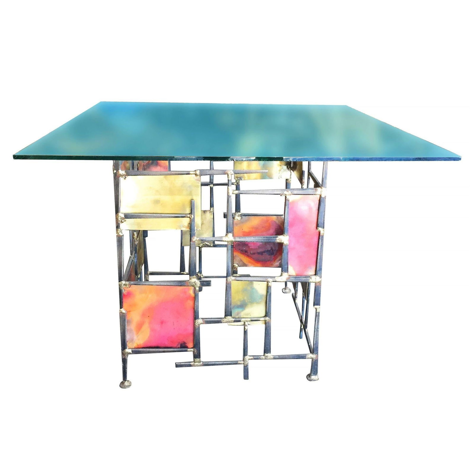 Silas Seandel Style Mixed Metal Nail Brutalist Side Table - 18