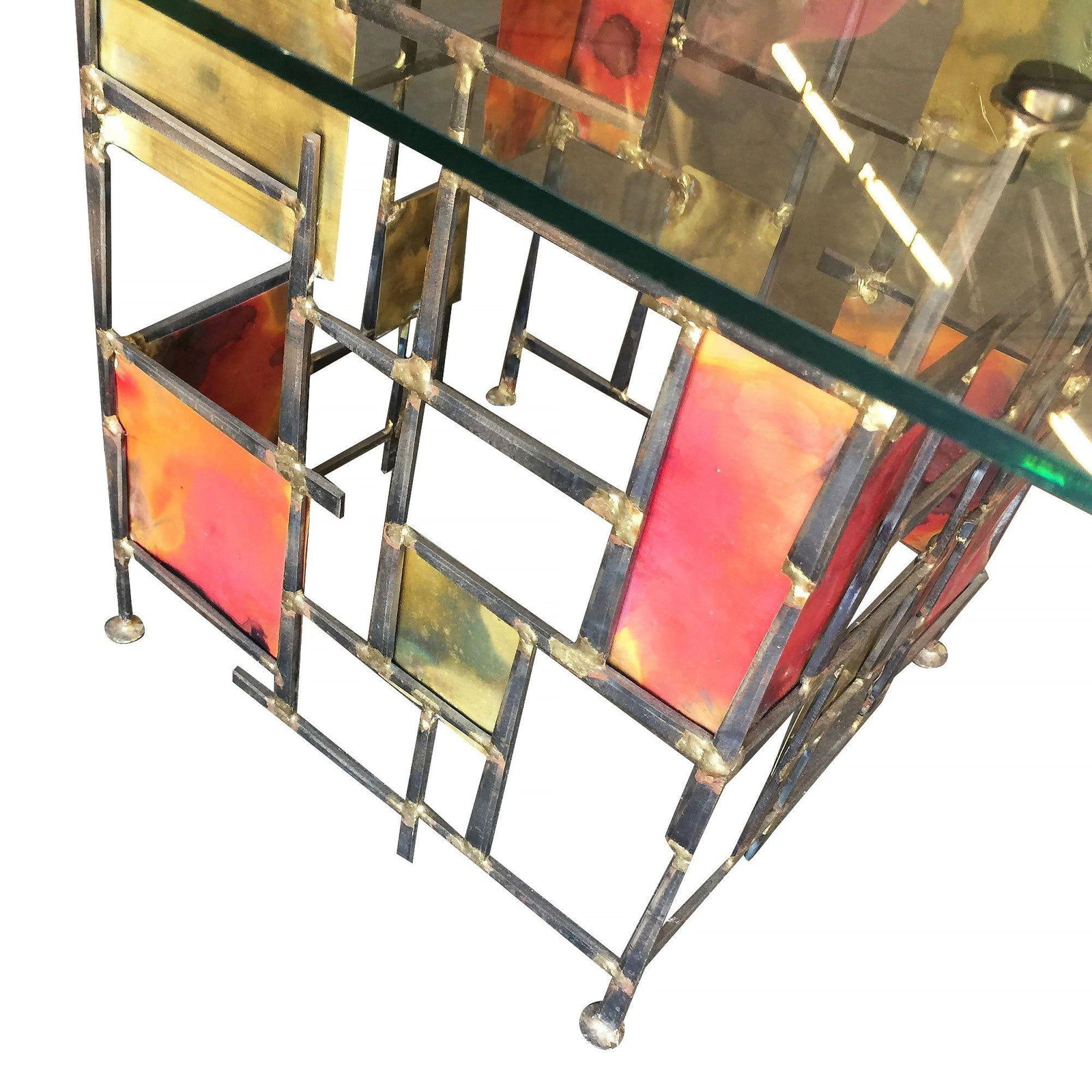Silas Seandel Style Mixed Metal Nail Brutalist Side Table - 4