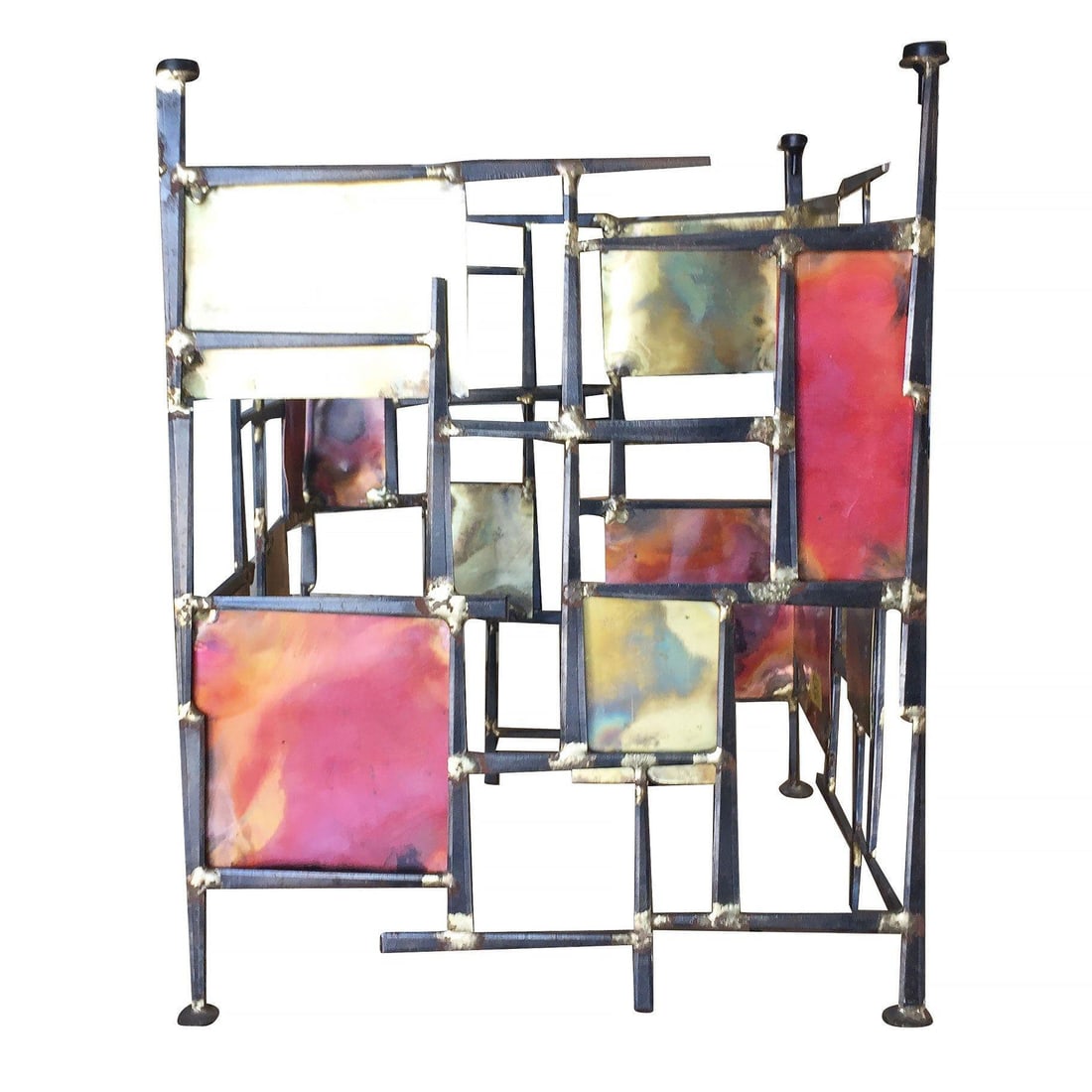 Silas Seandel Style Mixed Metal Nail Brutalist Side Table - 5