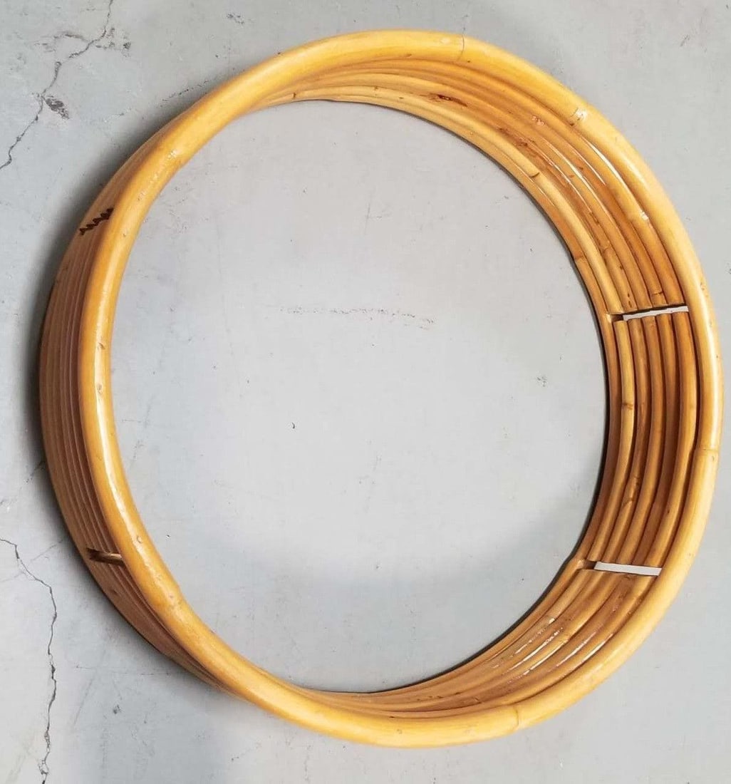 Restored Rattan Mid-Century Circular Rattan Wall Shelf W/ Glass Shelves - 3