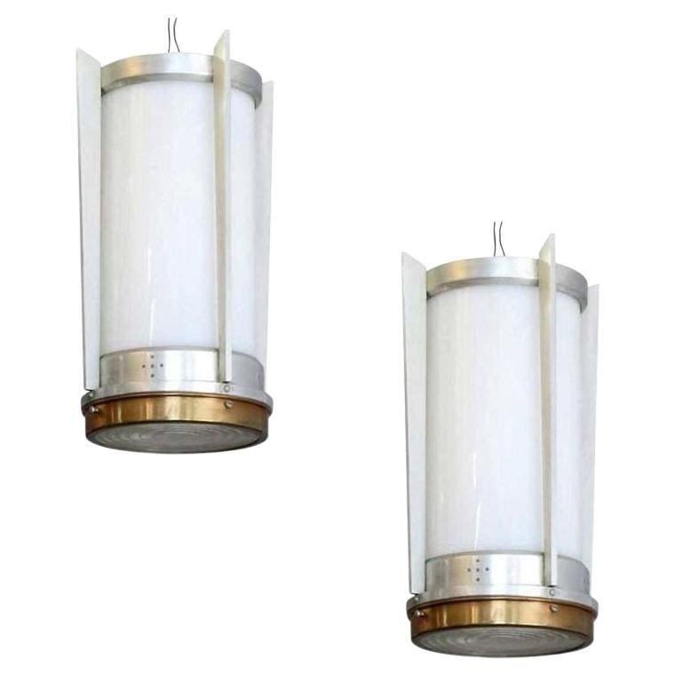 Mid-Century Aluminum Cylinder Hanging Lamp Pair, circa 1960 - 2
