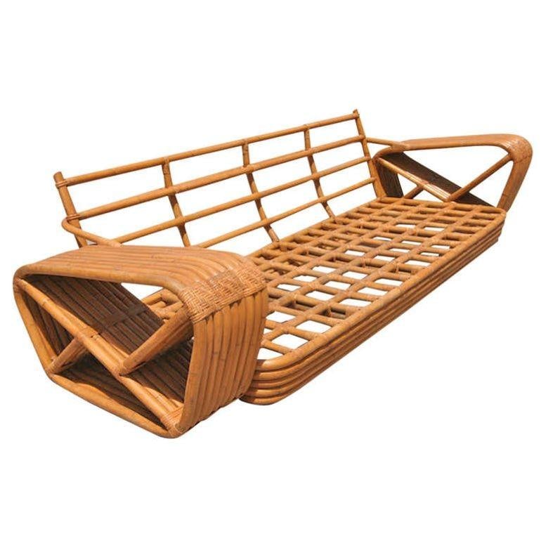 Original Historic Hand Made 9 Strand Square Pretzel Rattan Sofa By Paul T Frankl - 2