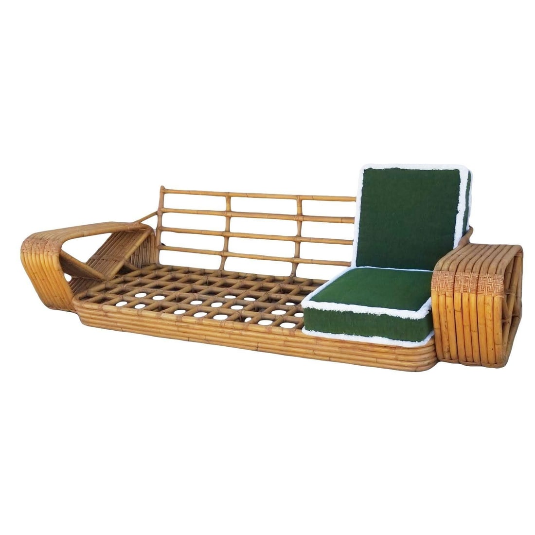 Original Historic Hand Made 9 Strand Square Pretzel Rattan Sofa By Paul T Frankl - 3