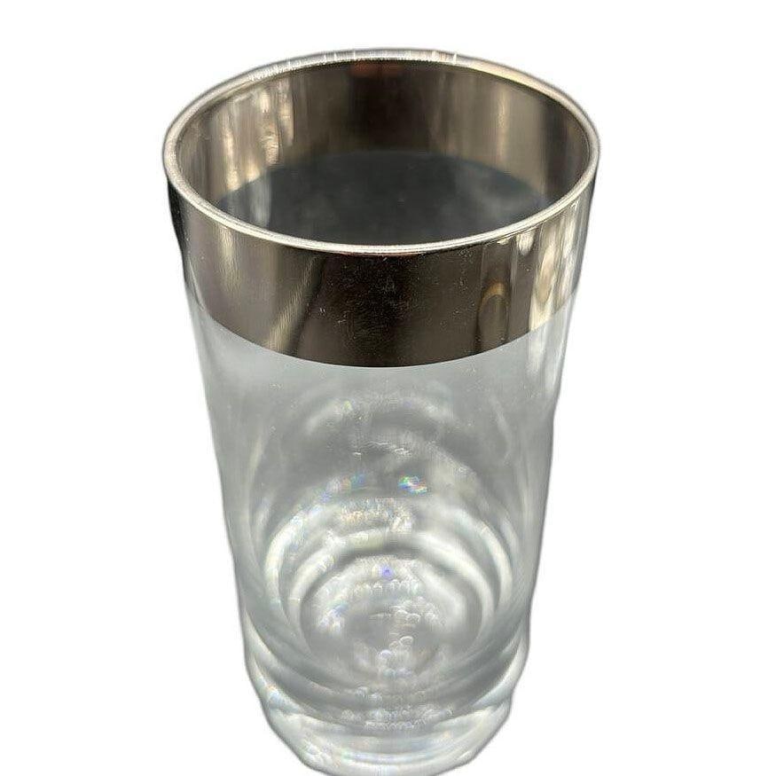 Set of 7 Barware HighBall Tumbler Glass w/ Silver Rim by Dorothy Thorpe - 12