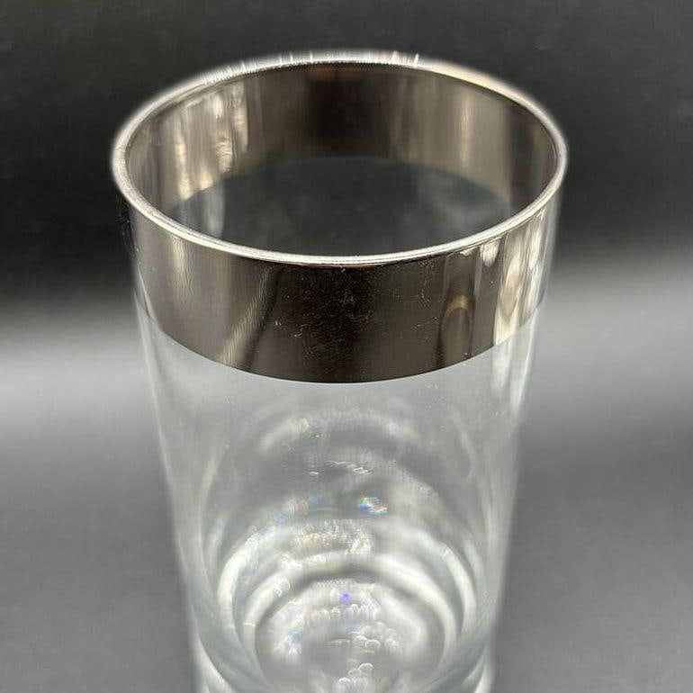 Set of 7 Barware HighBall Tumbler Glass w/ Silver Rim by Dorothy Thorpe - 17