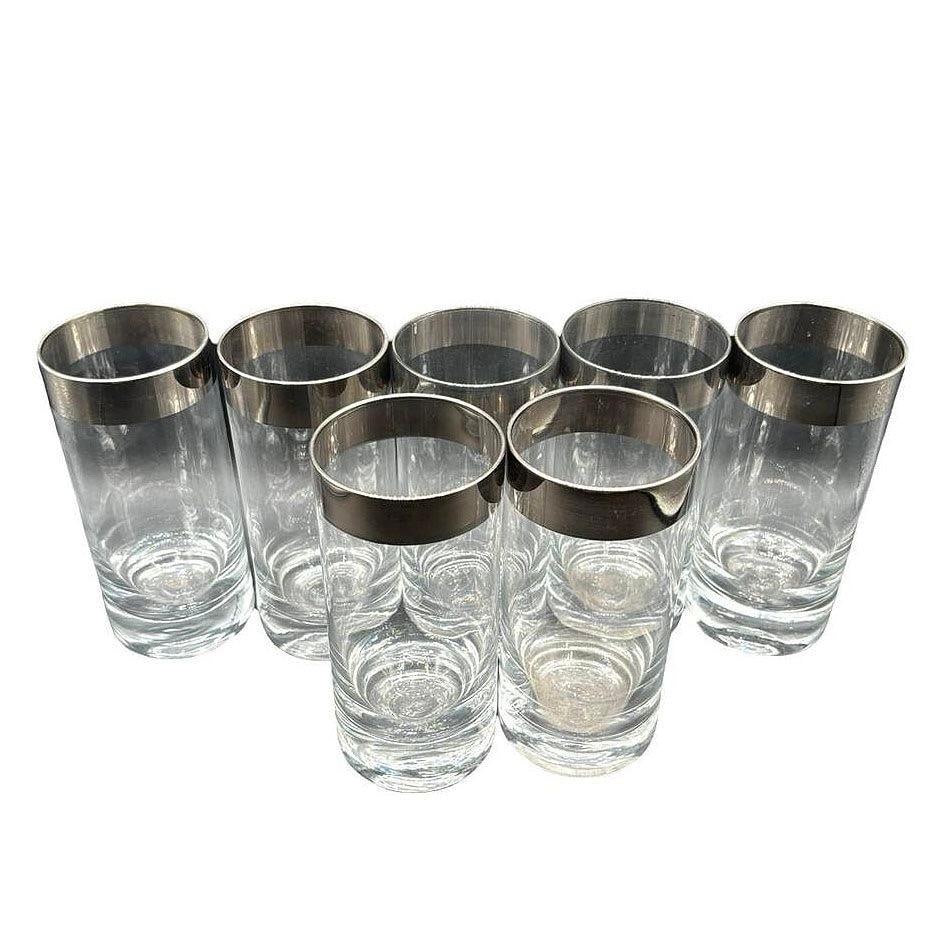 Set of 7 Barware HighBall Tumbler Glass w/ Silver Rim by Dorothy Thorpe - 19