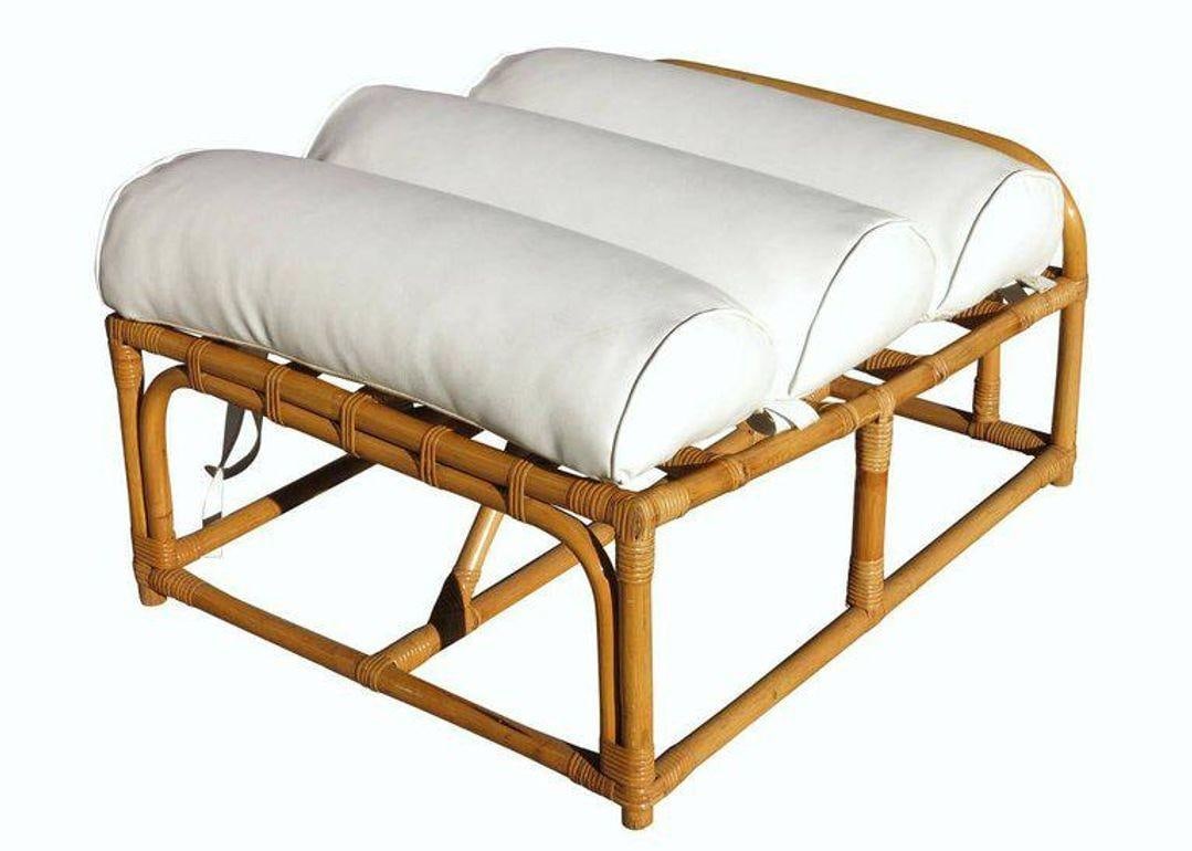 Restored 6-Stand Square Pretzel Rattan Chaise Lounge w/ Ottoman - 16