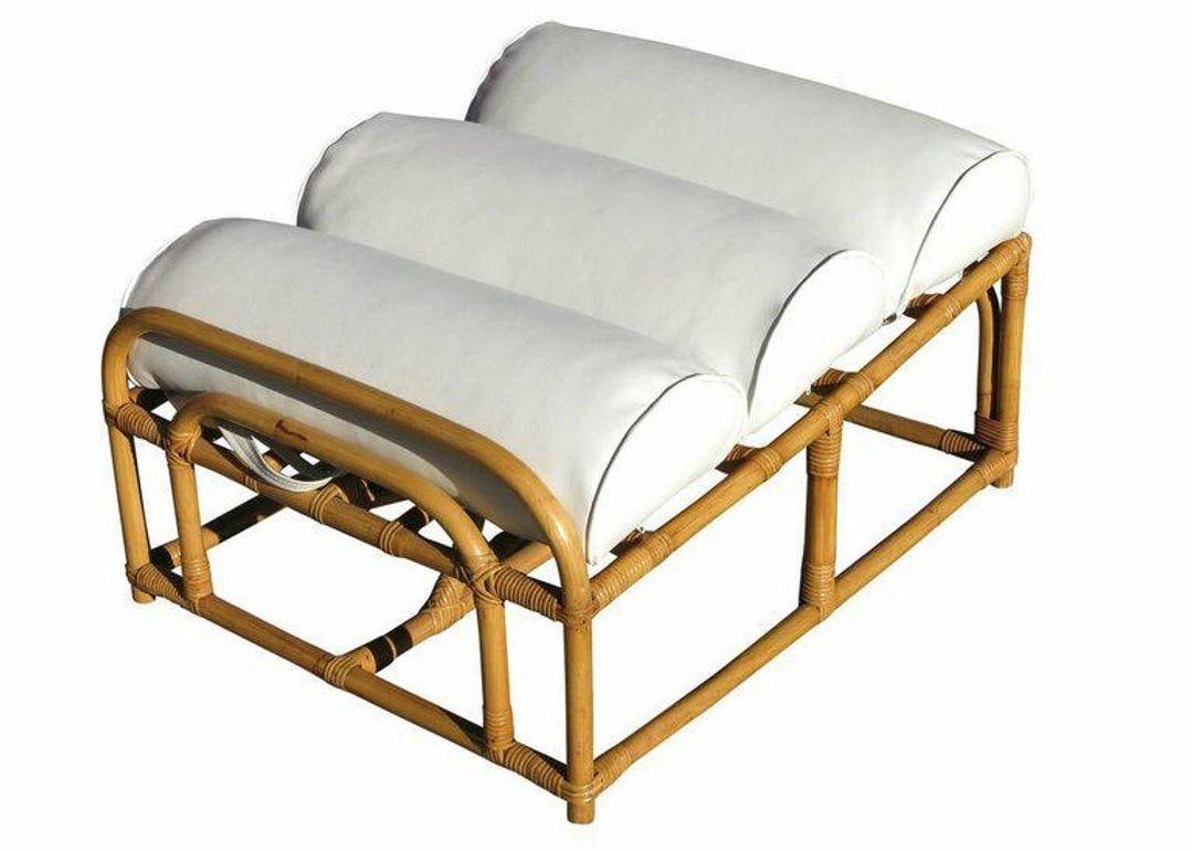 Restored 6-Stand Square Pretzel Rattan Chaise Lounge w/ Ottoman - 5