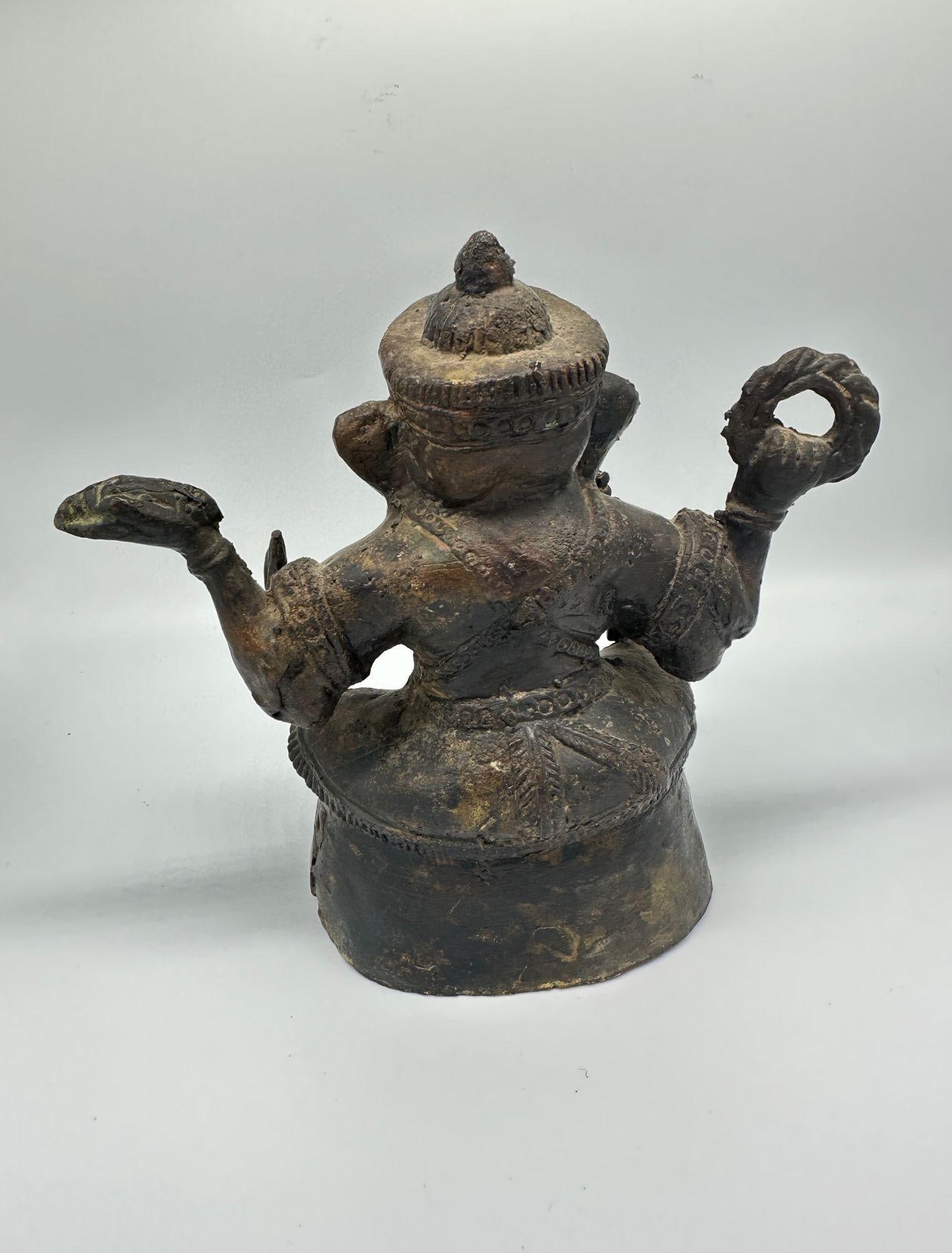Antique Bronze Ganesha Seated Meditation Four Hands Hindu Ganapati Sculpture - 11